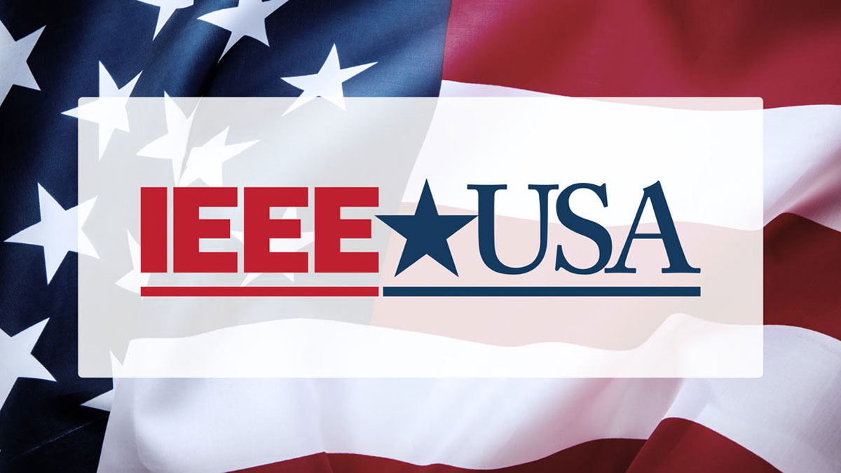 US Flag with IEEE-USA logo in front of it.