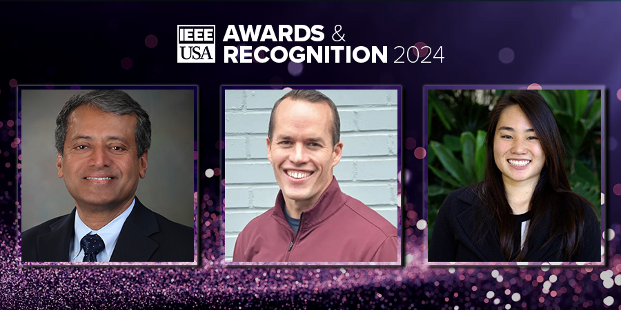 Picturing the 2024 recipients of the IEEE-USA Awards: Babu Chalamala, Jeff Perry & Brianne Tengan (from left to right)
